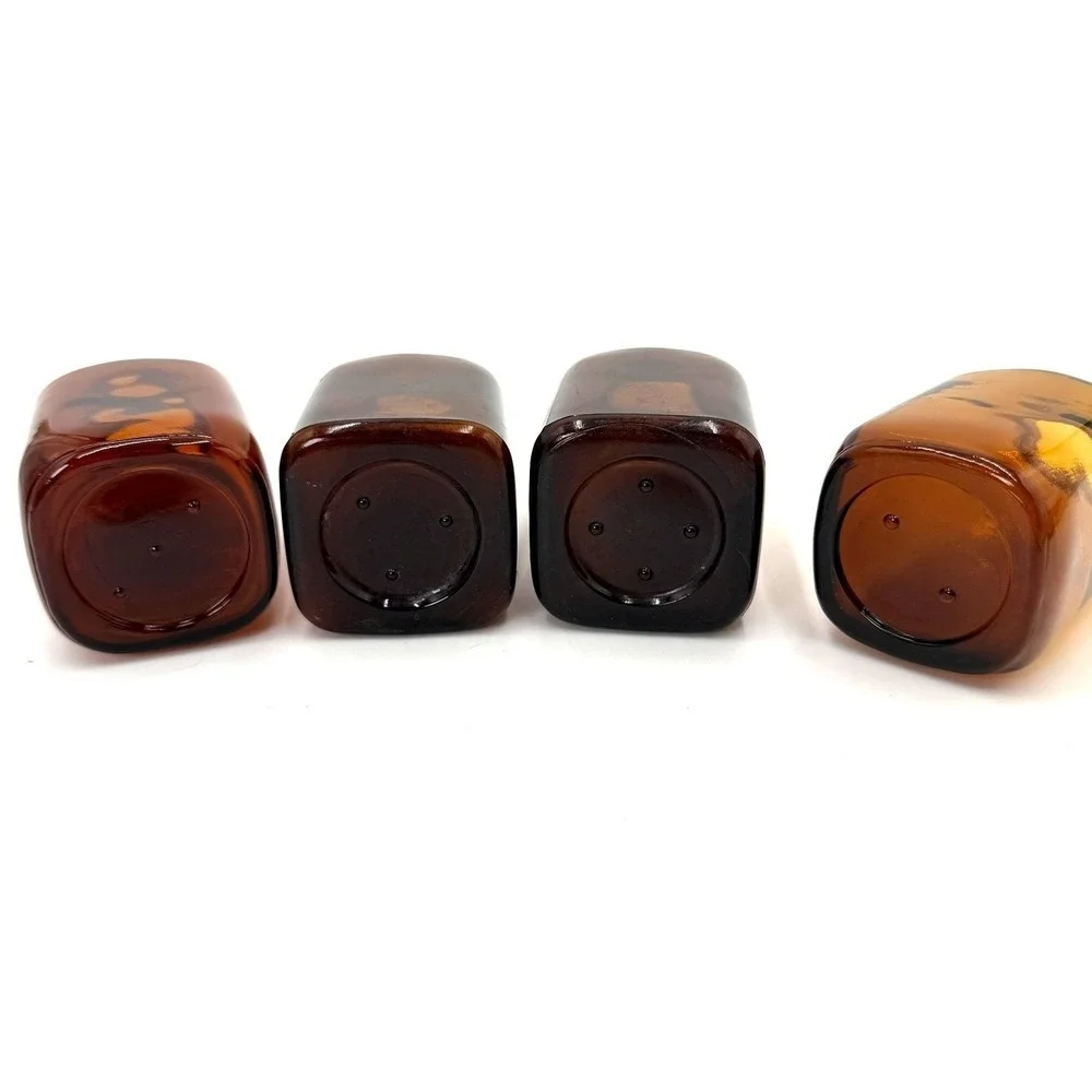 Vintage Amber Glass Apothecary Bottles Set of 4 Rectangular‎ Brown Glass Vases
